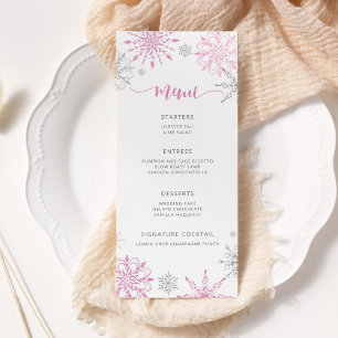 Pink Silver Snowflakes elegant Baby shower Menu