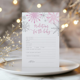 Pink silver snowflakes Predictions for baby card