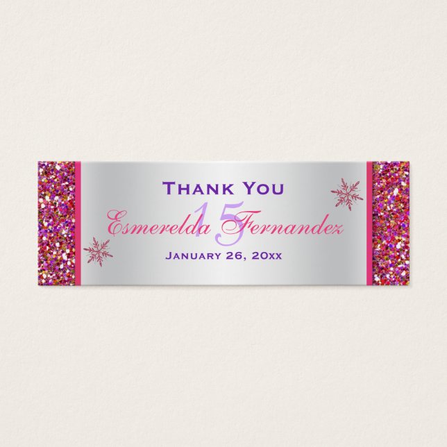 Pink, Silver Snowflakes Quinceanera Favour Tag (Front)