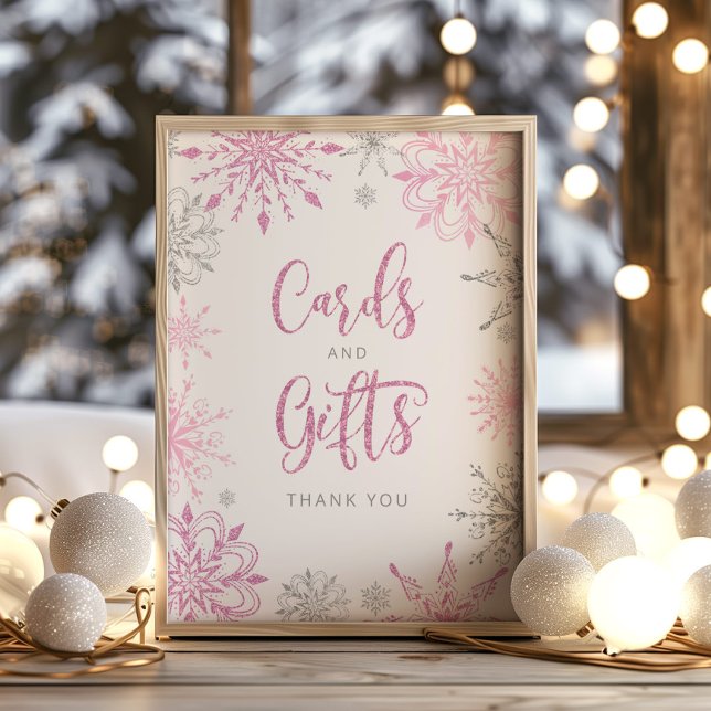 Pink silver snowflakes winter Cards and gifts Poster (Creator Uploaded)