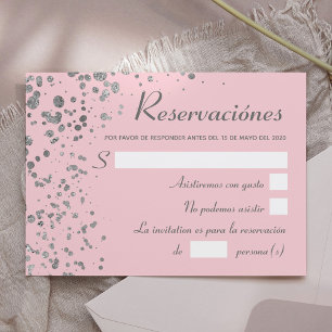 Pink Silver Spanish Reservacion, Quinceanera RSVP Invitation