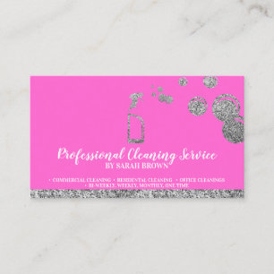 Pink Silver Sparkle Cleaning Maid Janitorial Business Card