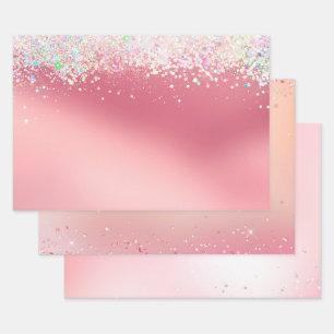 Pink Silver Sparkle Confetti Christmas Wrapping Paper Sheet