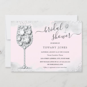 Pink Silver Sparkle Diamond Bubbly Bridal Shower Invitation