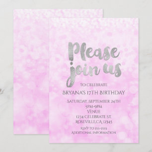 Pink & Silver Sparkle Glam Party Invitations