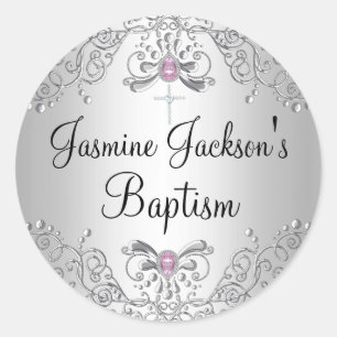 Pink & Silver Sparkle Jewel Baptism Sticker