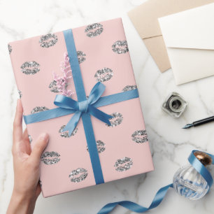 Pink Silver Sparkle Lips XOXO Birthday Wrapping Paper