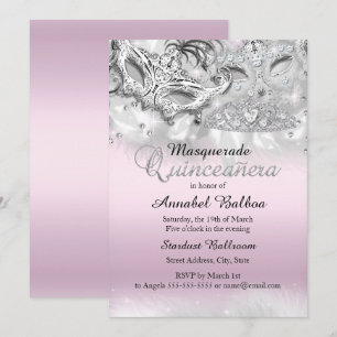 Pink Silver Sparkle Masquerade Quinceanera Invite