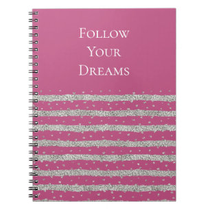 Pink Silver Sparkly Confetti Stripes Notebook