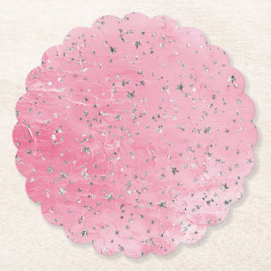 Pink Silver Stars Birthday Paper Coaster