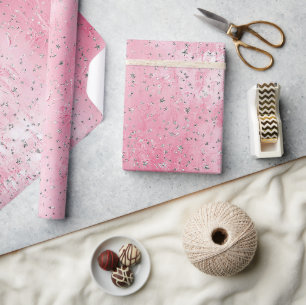 Pink Silver Stars Birthday Wrapping Paper