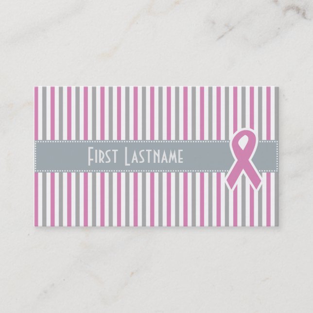 Pink & Silver Stripes custom business cards (Front)