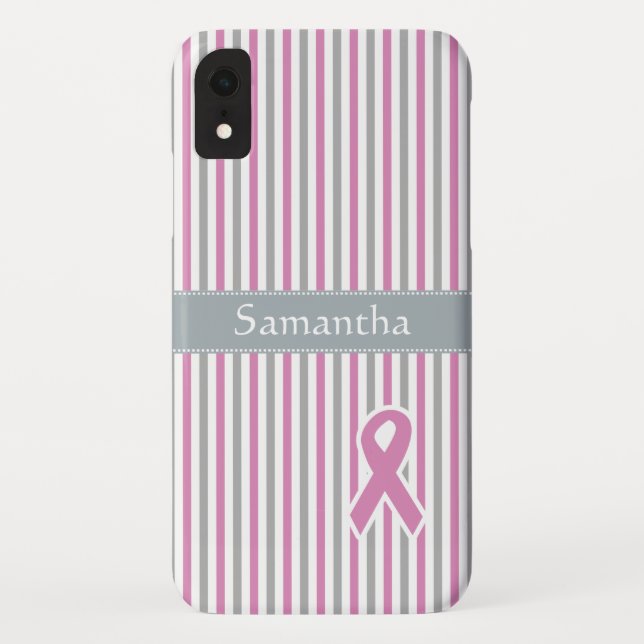 Pink & Silver Stripes custom monogram cases (Back)