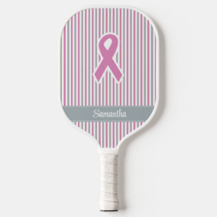 Pink & Silver Stripes custom name Pickleball Paddle