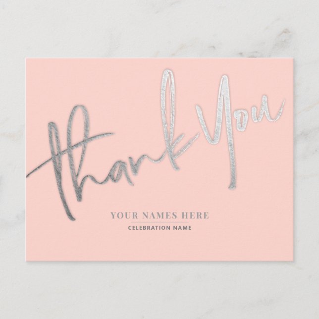 Pink Silver Thank You Elegant Universal Postcard (Front)