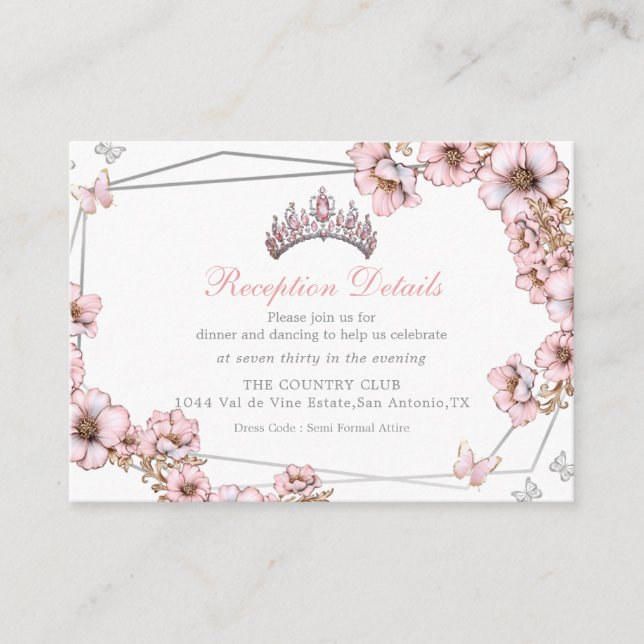 Pink Silver Tiara Butterfly Enclosure Card (Front)
