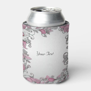 Pink Silver White Floral Favor Can Cooler