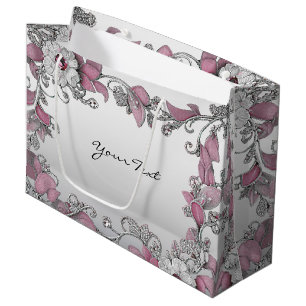 Pink Silver White Floral Gift Bag