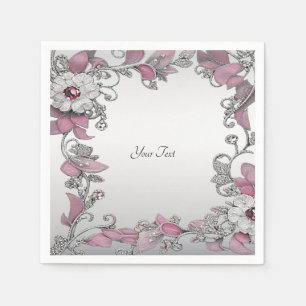 Pink Silver White Floral Napkins