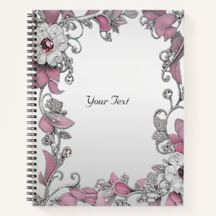 Pink Silver White Floral Notebook
