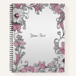 Pink Silver White Floral Notebook