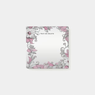 Pink Silver White Floral Post it Notes