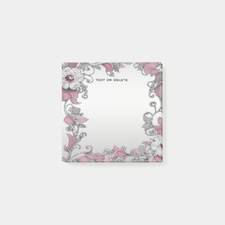 Pink Silver White Floral Post it Notes