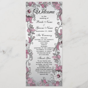 Pink Silver White Floral Wedding Program Programme