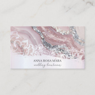 *~* Pink Silver White Ornate QR Agate AP66 Luxe Business Card