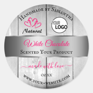 Pink Silver White Wood Grain Product Labels Logo