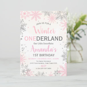 Pink Silver Winter ONEderland Birthday Invitation