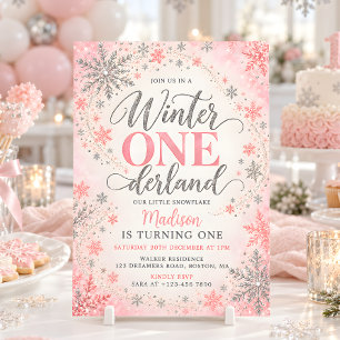 Pink Silver Winter ONEderland First Birthday Invitation