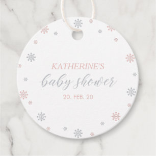 Pink & Silver Winter Wonderland Baby Shower Favour Tags