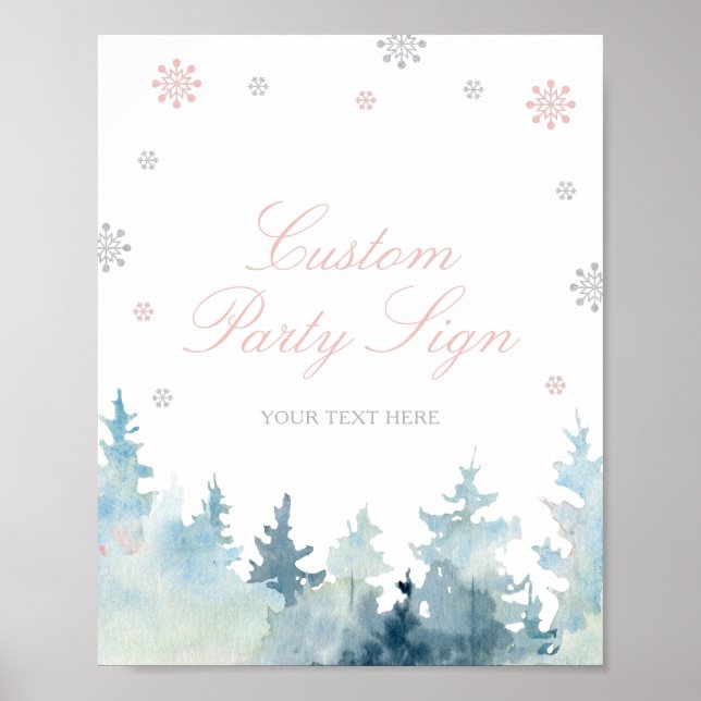 Pink & Silver Winter Wonderland Custom Party Sign (Front)