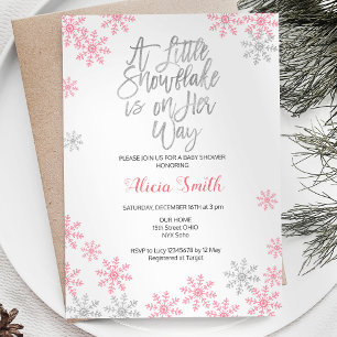 Pink Silver Winter Wonderland Girl Baby Shower Invitation