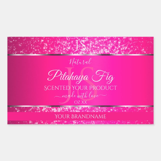 Pink Silver with Glitter Initials Product Labels (Front)