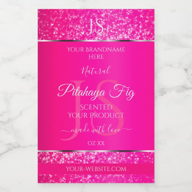 Pink Silver with Glitter Initials Product Labels (Single Label)