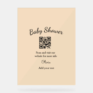 Pink simple baby shower q r code add name text thr acrylic sign