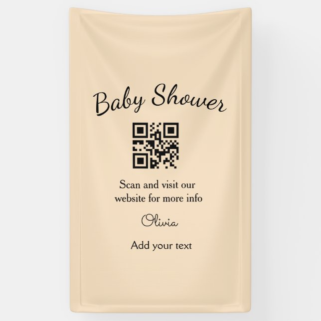 Pink simple baby shower q r code add name text thr banner (Vertical)