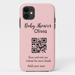 Pink simple baby shower q r code add name text thr Case-Mate iPhone case