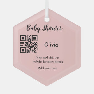 Pink simple baby shower q r code add name text thr glass tree decoration
