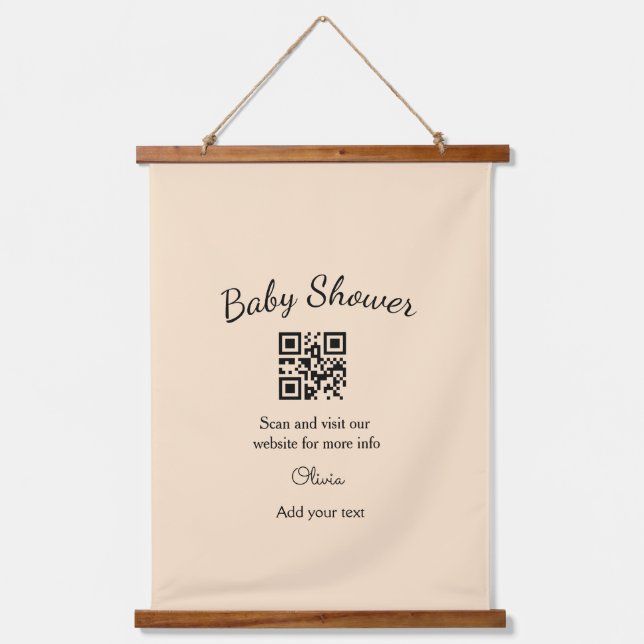 Pink simple baby shower q r code add name text thr hanging tapestry (Front)