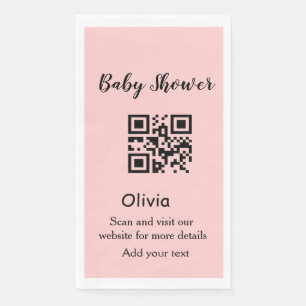 Pink simple baby shower q r code add name text thr napkin