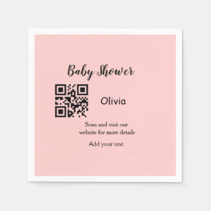 Pink simple baby shower q r code add name text thr napkin