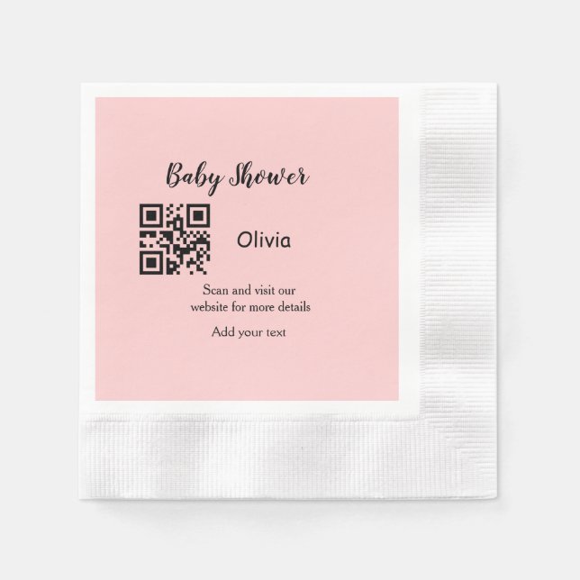 Pink simple baby shower q r code add name text thr napkin (Front)