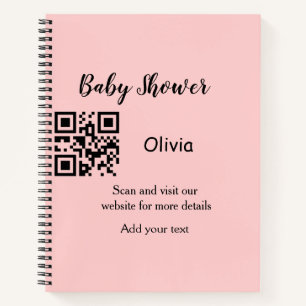 Pink simple baby shower q r code add name text thr notebook