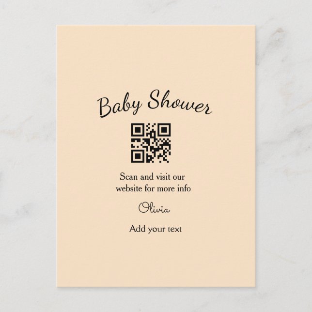 Pink simple baby shower q r code add name text thr postcard (Front)