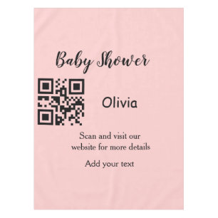 Pink simple baby shower q r code add name text thr tablecloth