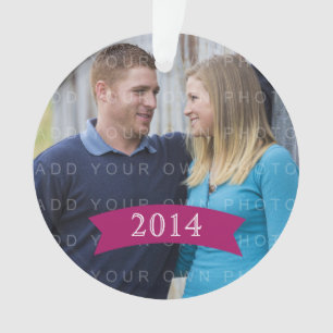 Pink Simple Banner Holiday Photo Ornament