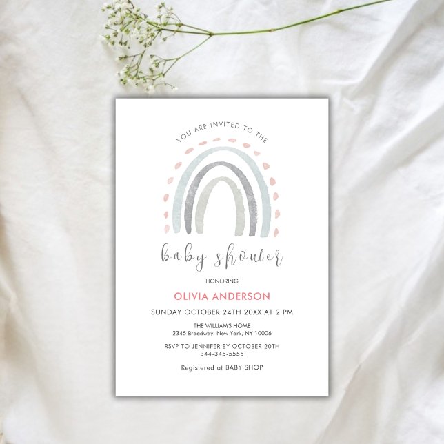 Pink Simple Boho Rainbow Girl Baby Shower Invitation (Pink Simple Boho Rainbow Girl Baby Shower Invitation)